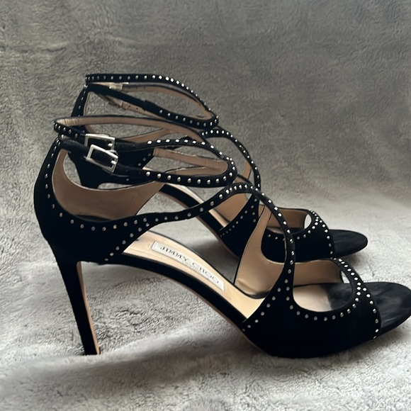 Jimmy CHOO dressy sandals Ivette 85 heel size 43 black suede w/micro studs - Picture 7 of 13